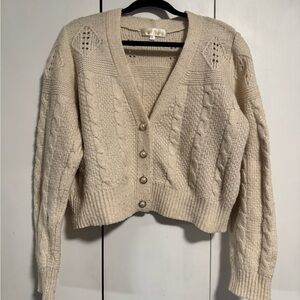 Cream Cable-Knit Sweater Cardigan